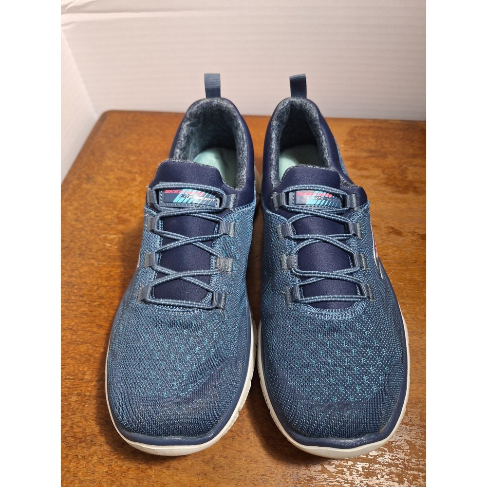 Skechers Lite-Weight Navy Blue Teal Slip On Bungee Sneakers 59829S Womens 7.5